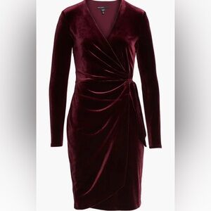 Maggy London Petite Burgundy Velvet Faux Wrap Dress 4P NWT